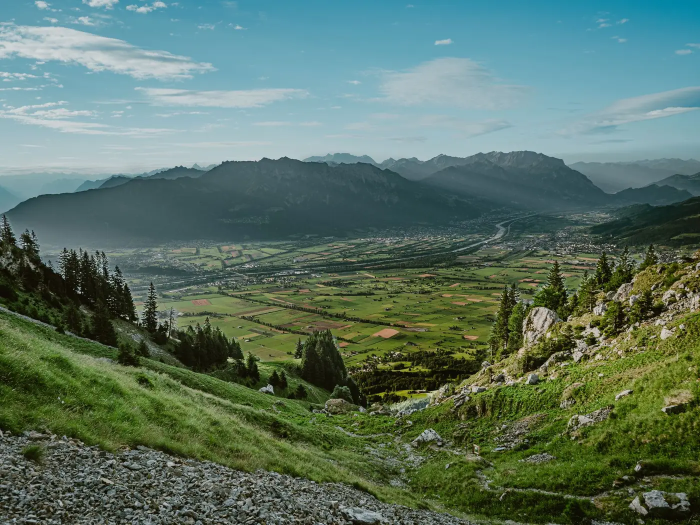 Groen heuvellandschap met bergen in het kanton Sankt Gallen
